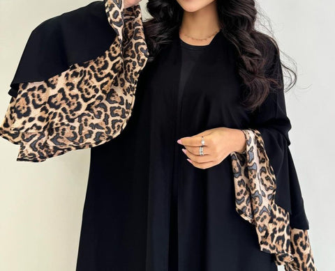 Neues Kleid mit Leopardenmuster, langer Rock, Strickjacke, M301185 
