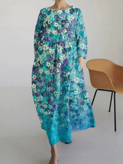 Robe ample à col ras du cou et manches longues pour femme, haut de gamme, imprimée, m301049
