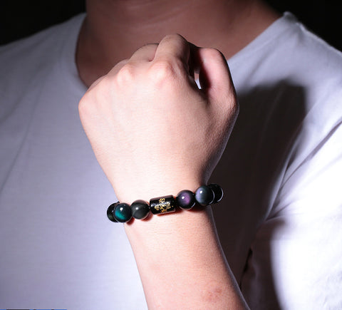 Regenbogenauge-Obsidianarmband Herrenarmband Damen Sechs-Zeichen-Mantra m3331248