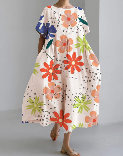 Lockeres Damenkleid mit Rundhalsausschnitt, modisches High-End-Kleid mit kurzen Ärmeln und Print m301052
