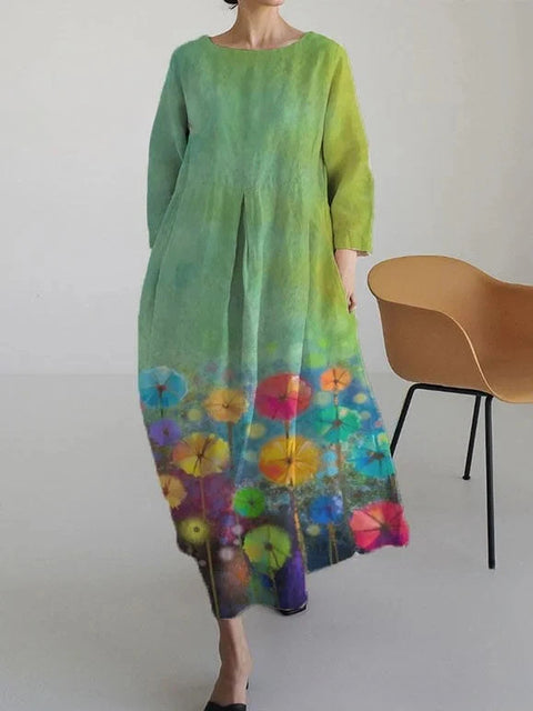 Robe ample à col ras du cou et manches longues imprimée m301072