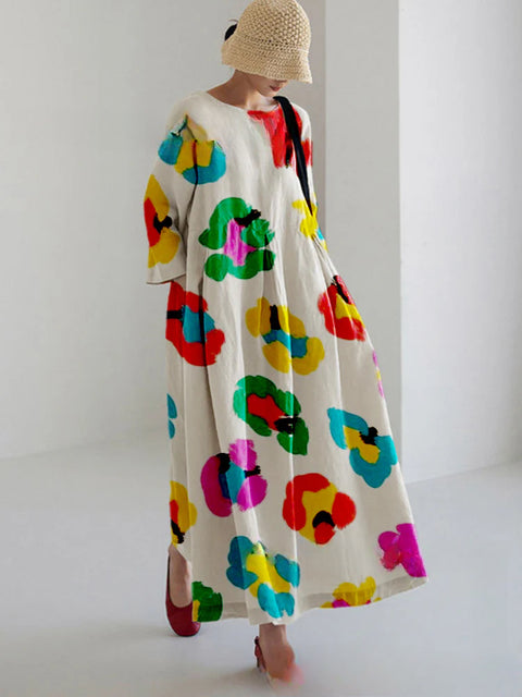 Lockeres, modisches, hochwertiges, langärmeliges Kleid mit Rundhalsausschnitt und Print m301054
