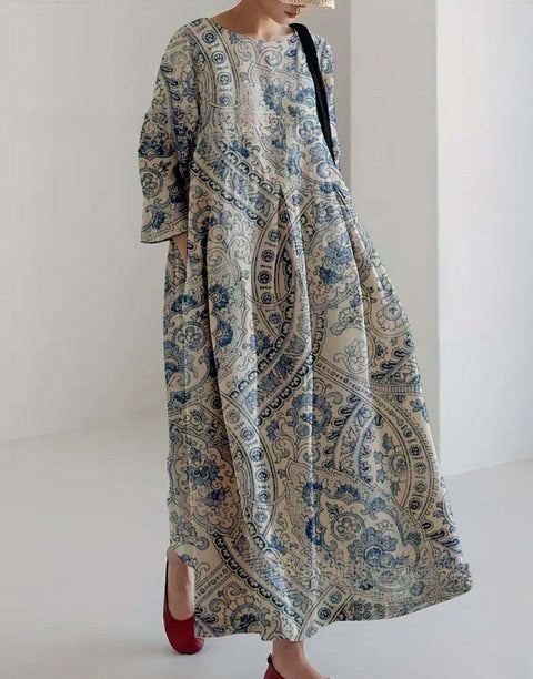 Robe ample à col ras du cou et manches longues pour femme, haut de gamme, imprimée, m301049