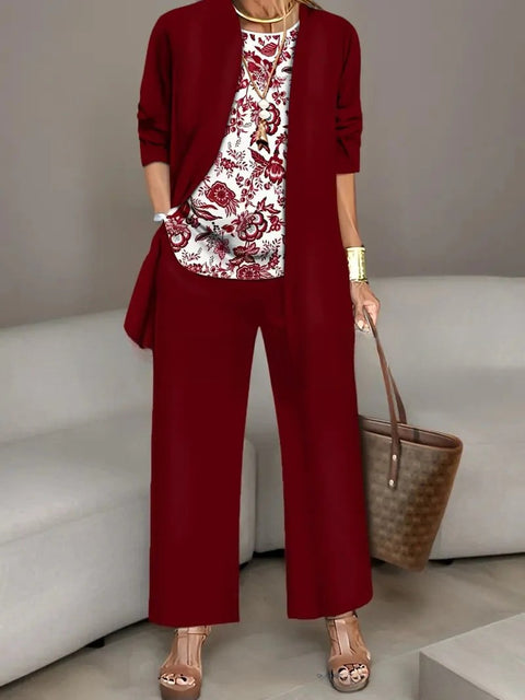 3D printed 3-piece cardigan + vest + trousers fashionable wear m302849
