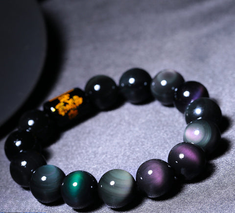 Regenbogenauge-Obsidianarmband Herrenarmband Damen Sechs-Zeichen-Mantra m3331248