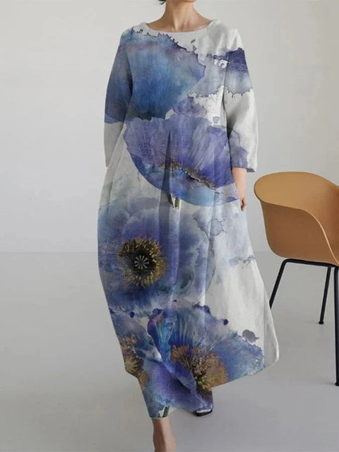 Robe ample à col ras du cou et manches longues pour femme, haut de gamme, imprimée, m301049
