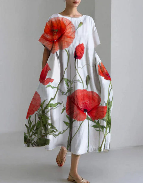 Lockeres Damenkleid mit Rundhalsausschnitt, modisches High-End-Kleid mit kurzen Ärmeln und Print m301052
