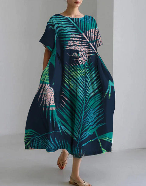 Lockeres Damenkleid mit Rundhalsausschnitt, modisches High-End-Kleid mit kurzen Ärmeln und Print m301052