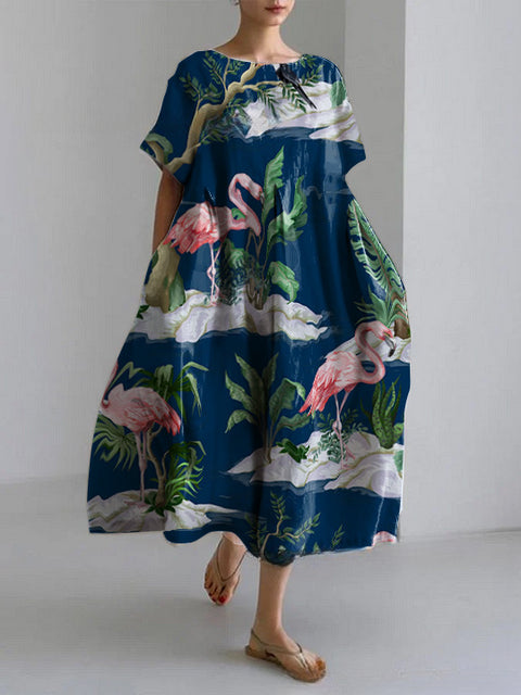 Lockeres Damenkleid mit Rundhalsausschnitt, modisches High-End-Kleid mit kurzen Ärmeln und Print m301052