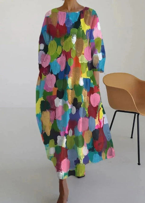 Robe ample à col ras du cou et manches longues pour femme, haut de gamme, imprimée, m301049