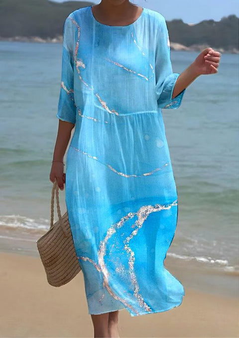 Robe ample à col ras du cou et manches longues imprimée m301072