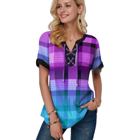 Haut ample à lacets imprimé d'été pour femme M300208 