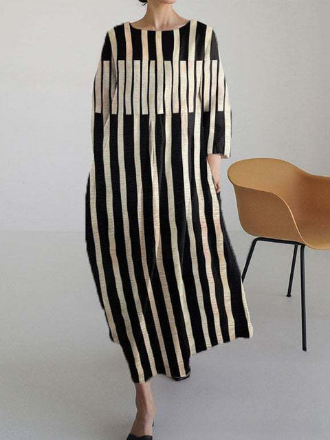 Robe ample à col ras du cou et manches longues pour femme, haut de gamme, imprimée, m301049