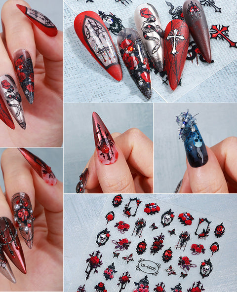Autocollant en gel souple 5D Zhengxiang Diablo Rose Gothic Nail Art, autocollant en relief pour ongles m3331199