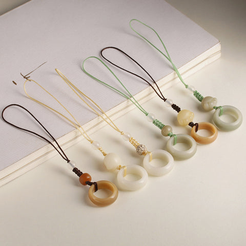 Weißer Jade Bodhi-Wurzel-Laufring Handykette handgewebt süßer Dongling-Jade-Schlüsselanhänger m3331261 