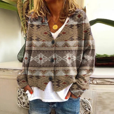 New Christmas abstract print casual cape jacket cardigan sweater m301665