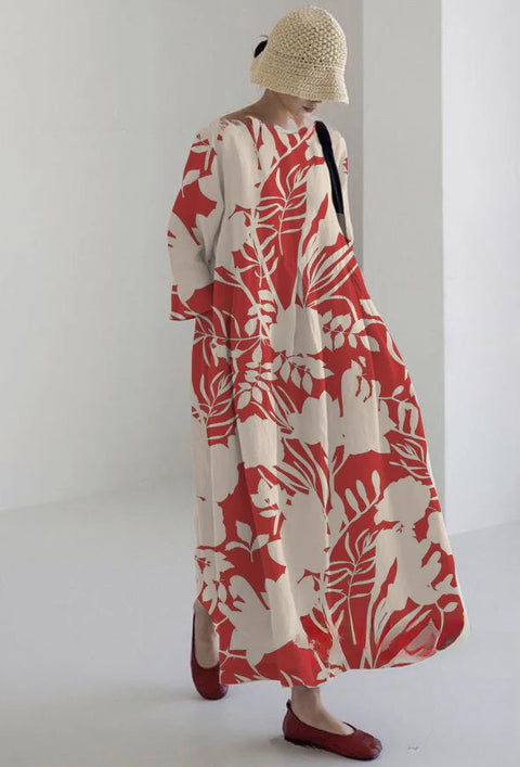 Lockeres, modisches, hochwertiges, langärmeliges Kleid mit Rundhalsausschnitt und Print m301054