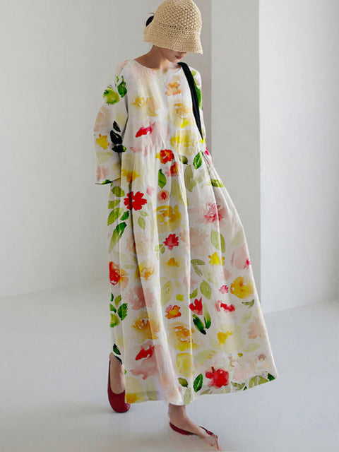 Lockeres, modisches, hochwertiges, langärmeliges Kleid mit Rundhalsausschnitt und Print m301054