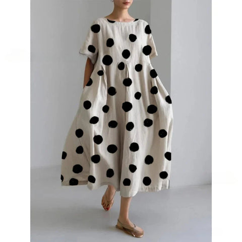 Robe ample à col ras du cou et manches courtes pour femme, haut de gamme, imprimée, m301052