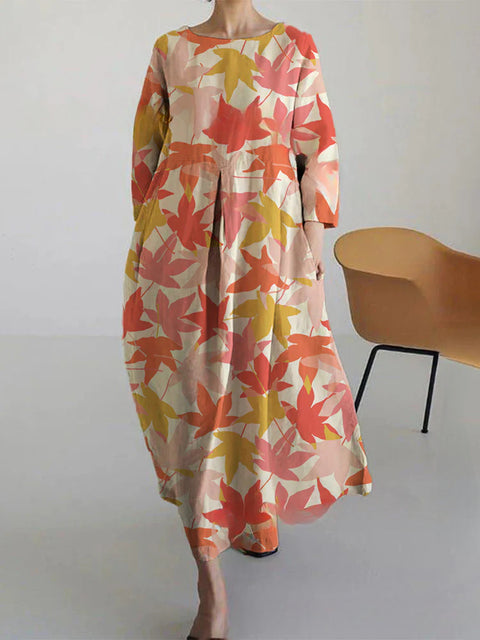 Lockeres, modisches, hochwertiges, langärmeliges Kleid mit Rundhalsausschnitt und Print m301054