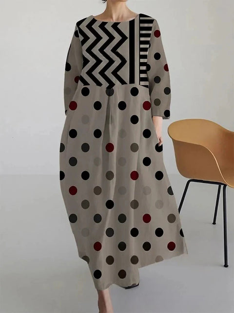 Robe ample à col ras du cou et manches longues pour femme, haut de gamme, imprimée, m301049