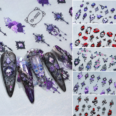 Autocollant en gel souple 5D Zhengxiang Diablo Rose Gothic Nail Art, autocollant en relief pour ongles m3331199