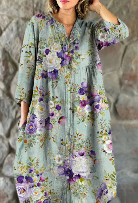 Robe chemise ample à col ras du cou et manches longues pour femme, imprimée, de qualité supérieure, m301050