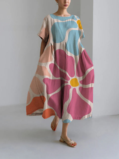 Lockeres Damenkleid mit Rundhalsausschnitt, modisches High-End-Kleid mit kurzen Ärmeln und Print m301052