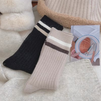 Gestreifte Plüschsocken, verdickte warme lange Socken aus reiner Baumwolle m1915010462