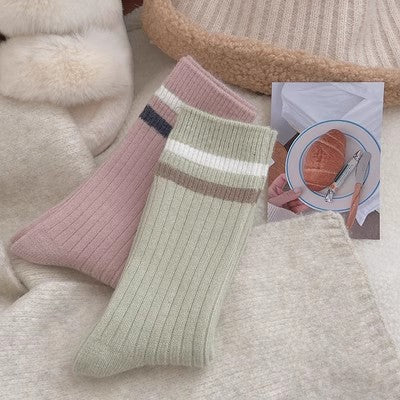 Gestreifte Plüschsocken, verdickte warme lange Socken aus reiner Baumwolle m1915010462