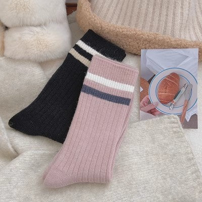 Gestreifte Plüschsocken, verdickte warme lange Socken aus reiner Baumwolle m1915010462