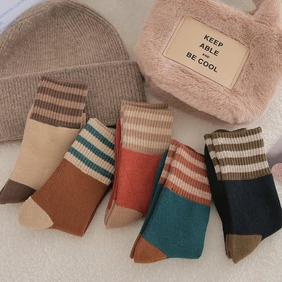 Verdickte gestreifte Socken für Kinder, mittellange Socken, Instagram, trendige, reine Baumwolle, Herbst- und Winter-Plüschisolierung, japanische Vintage-Langsocken mit Schlingen m1915010441 