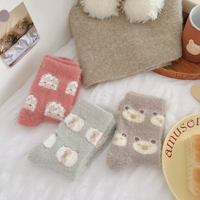 Cartoon-Nerzwollsocken für Kinder im Herbst und Winter mit plüschverdickten, warmen, niedlichen Fellbodensocken m1915010440