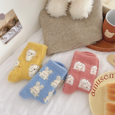 Cartoon-Nerzwollsocken für Kinder im Herbst und Winter mit plüschverdickten, warmen, niedlichen Fellbodensocken m1915010440