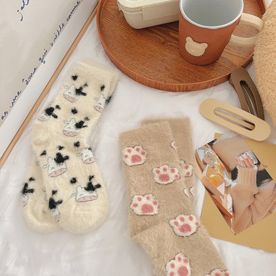Cartoon-Nerzwollsocken für Kinder im Herbst und Winter mit plüschverdickten, warmen, niedlichen Fellbodensocken m1915010440
