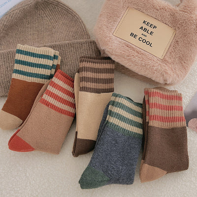 Verdickte gestreifte Socken für Kinder, mittellange Socken, Instagram, trendige, reine Baumwolle, Herbst- und Winter-Plüschisolierung, japanische Vintage-Langsocken mit Schlingen m1915010441 