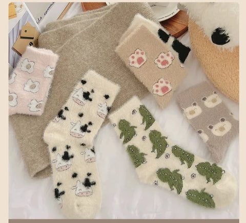 Cartoon-Nerzwollsocken für Kinder im Herbst und Winter mit plüschverdickten, warmen, niedlichen Fellbodensocken m1915010440