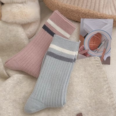 Gestreifte Plüschsocken, verdickte warme lange Socken aus reiner Baumwolle m1915010462
