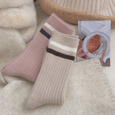 Gestreifte Plüschsocken, verdickte warme lange Socken aus reiner Baumwolle m1915010462
